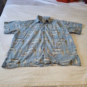 Vintage Avi Kahala Hawaiian Shirt Men's XXL Trophy Fish Print 100% Cotton Blue